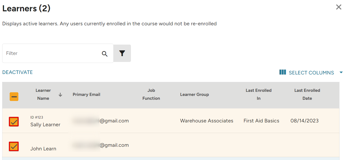 Select learners