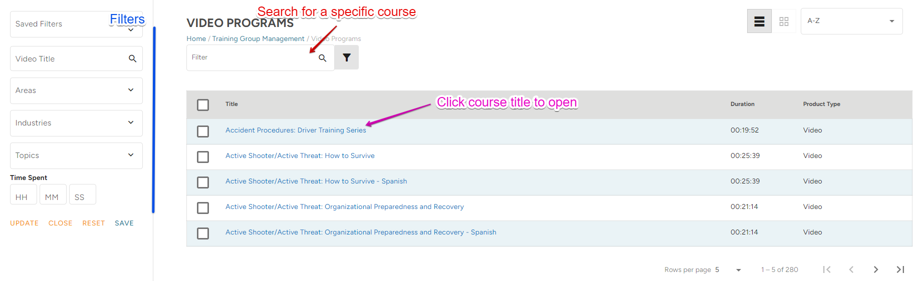 Video course list