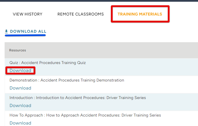Training Materials tab
